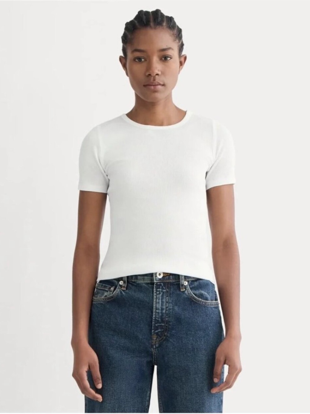 Everlane The Luxe Rib Crew Tee White Short Sleeve T-Shirt Small